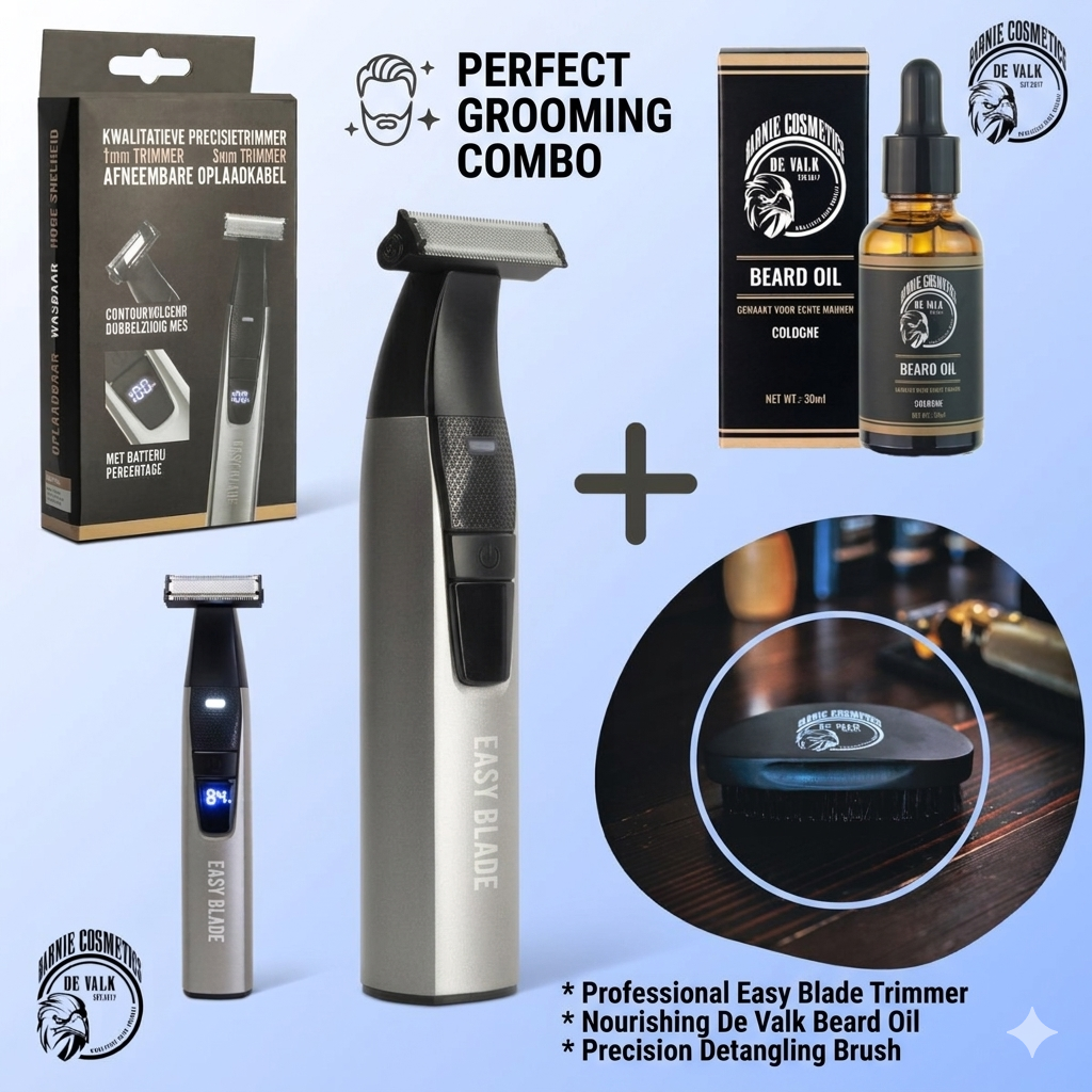 Easy blade trimmer - Waar precisie en stijl samenkomen met baardolie en -borstel